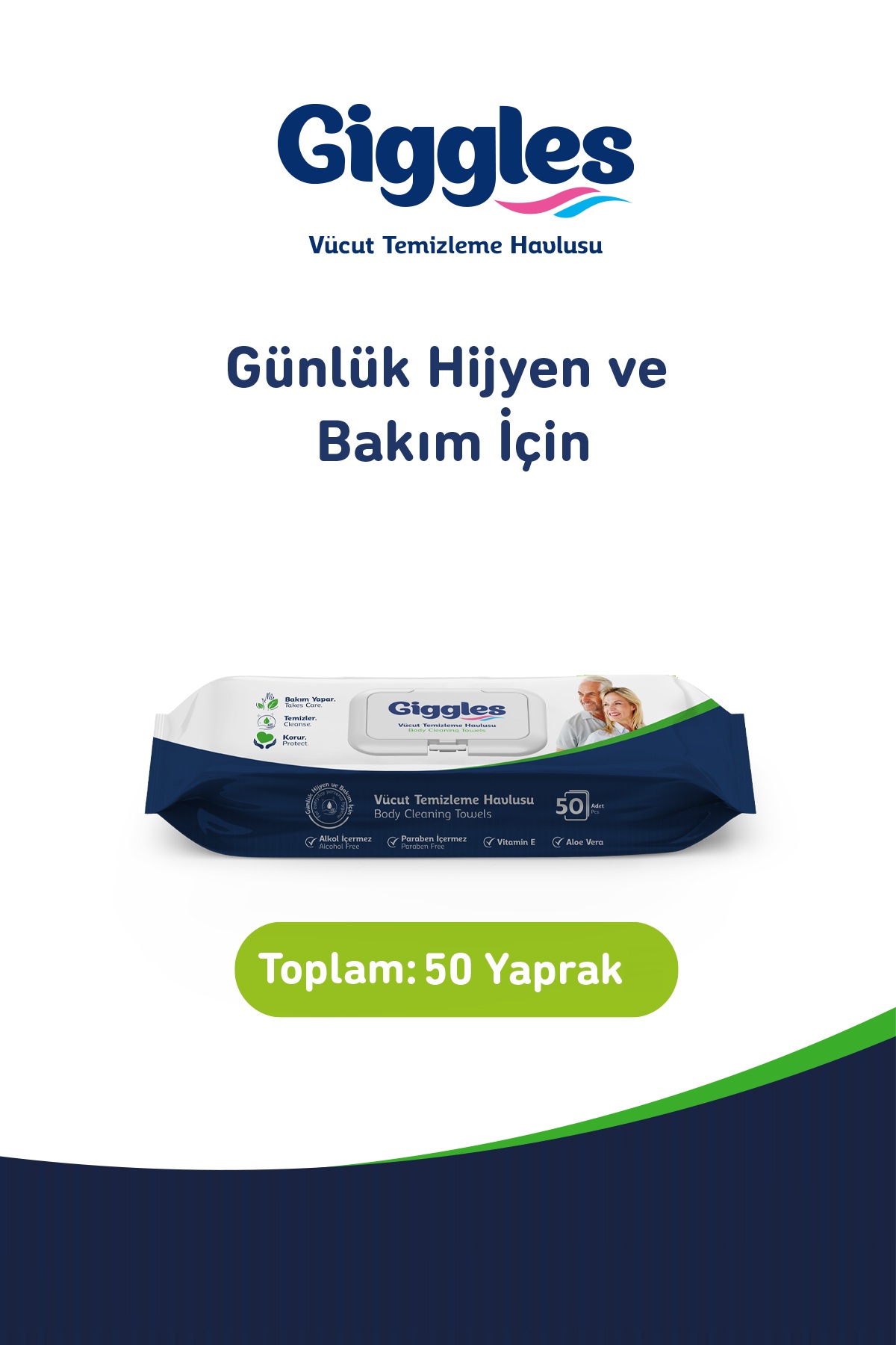 Giggles Vücut Temizleme Havlusu 50'li 1 Paket 50 Havlu
